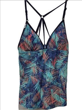 Lole Limoges  Tropical Swim Top With Blue And Orange Palm Leaf